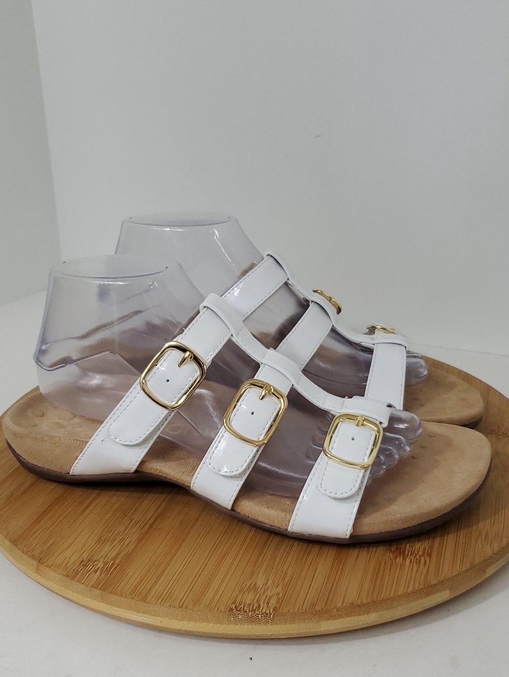 Vionic Misa White Patent Leather Adjustable Slide Sandals Women's Size 9W